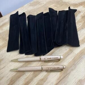 Lot Of 16 Engraved Wood Pens In Velvet Bags “Thank You”
